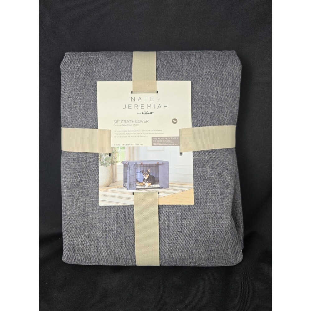 New Nate & Jeremiah Cloth Crate Cover 36" Grey Linen Blend For Petsmart